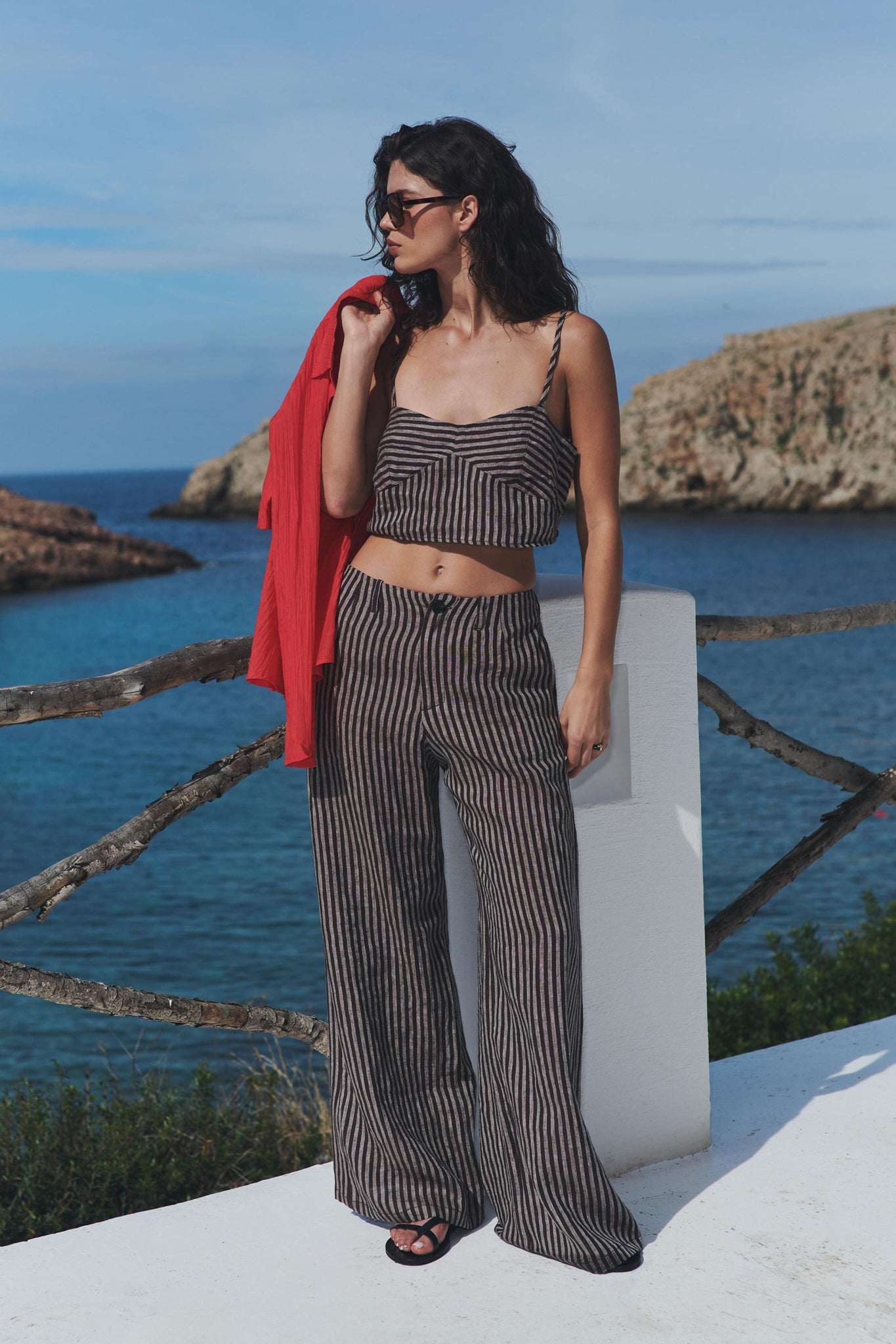 Carlotta Linen Pants - Brown Stripe