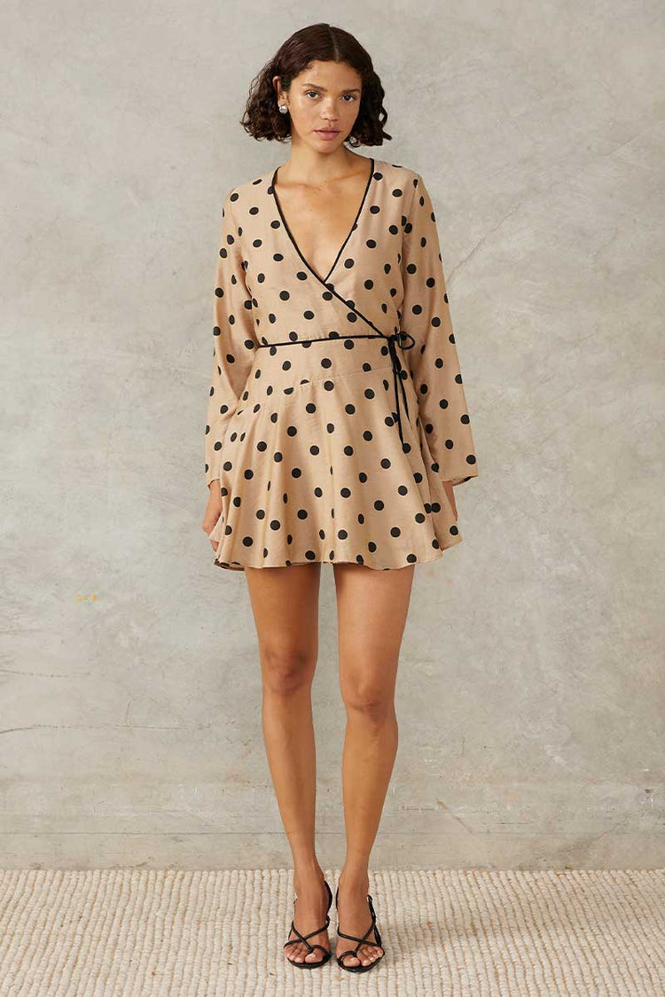 Lucinda Mini Dress Mocha Polka