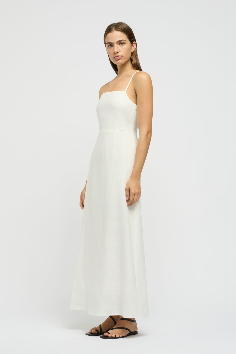 Coralie Linen Tie Back Midi Dress White