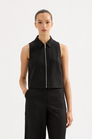 Dalia Linen Vest Black